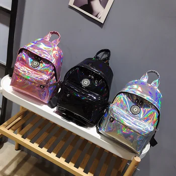 

New hologram sweet silver laser backpack holographic bag girls mochila feminino school leather small backpack preppy style