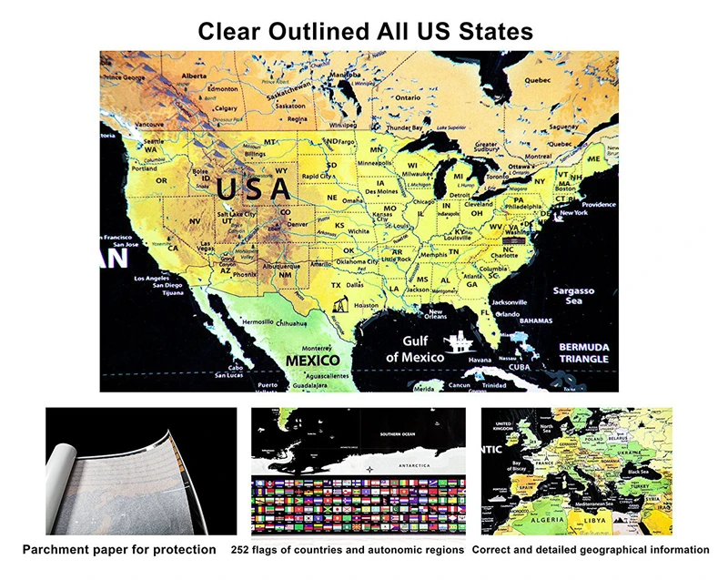 Large Size Scratch Off World Travel Map Premium Personalized Wall Sticker Poster All Country Flags Gift Package for Travelers (4)