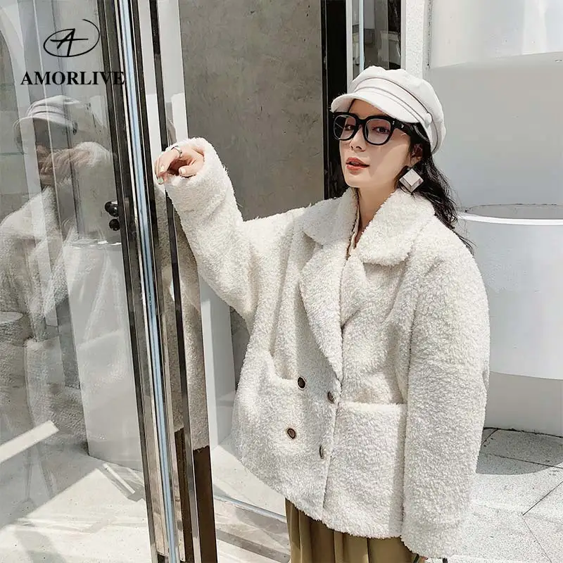 

AMOR LIVE 2019 Women Wool Jacket Outerwear Winter Clothing Fashion Warm Woolen Blends Female Elegant Double Breasted Woolen Coat
