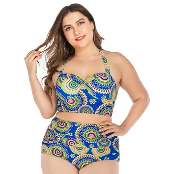 

Printed Bikini Set String Swimsuit Ruffle Swimwear Large Size Bathing Suit Sexy May Open Back Bathers High Waist Maillot