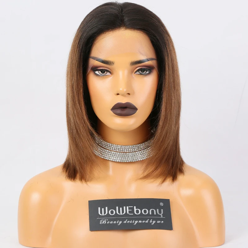 

#1B 30 Ombre Human Hair Wig Lace Front Human Hair Wigs Yaki Straight Brazilian Remy Bob Lace Front Wigs Pre Plucked 150% Density