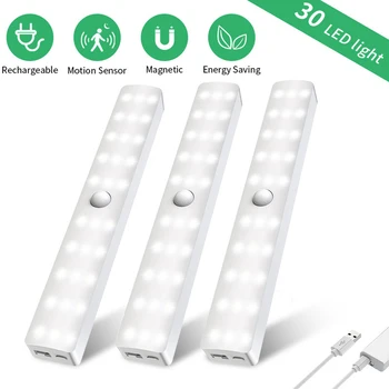 

Night Battery Operated LED Closet Light Counter Kitchen Motion Sensor Activated Under Cabinet Stick On Portable USB Rechargeable