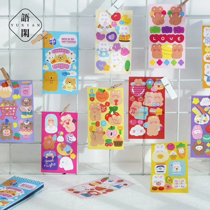 50 Sheets Kawaii Cartoon Animals Coil Sticker Book Cute Journal Material Decorative Stickers for Kids School Stationery Supplies |