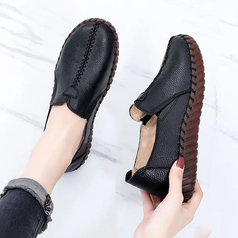 Black Flats Loafers Driving-Shoes Moccasins Wide-Fit Genuine-Leather Womens Desinger