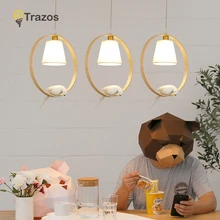 Светодиодный подвесной светильник TRAZOS из цельного дерева для столовой, подвесное освещение с птицей из дерева, кухонный подвесной светильник с тройным шнуром
