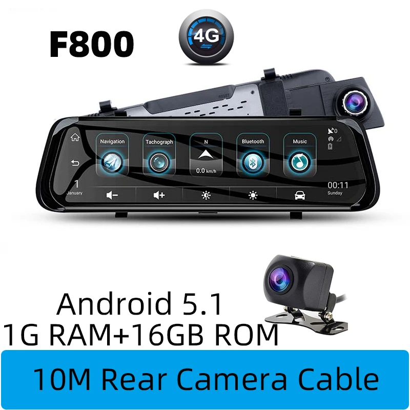 F800-10M Cables 9,6 ''4G ADAS Android 8,1 2GB ram Автомобильный видеорегистратор 1080P с двумя объективами gps wifi FM Bluetooth Авто регистратор зеркало заднего вида Z55 - Название цвета: F800-10M Cables