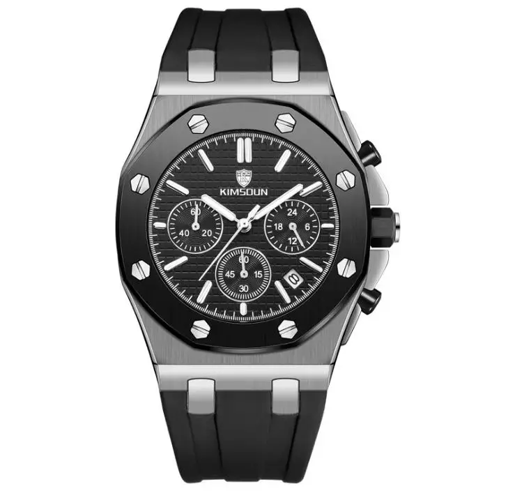 

KIMSDUN Brand chronograph men watch Silicone Strap Male Quartz Wristwatch Waterproof Clock Casual relogio masculino