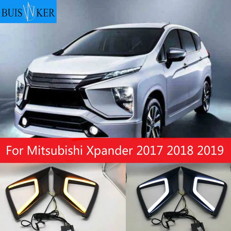 

Светодиодные дневные хосветильник для Mitsubishi Xpander 2017 2018 2019, Автомобильные дневные ходовые огни, противотуманные фары с желтым сигналом поворота, 2 шт.