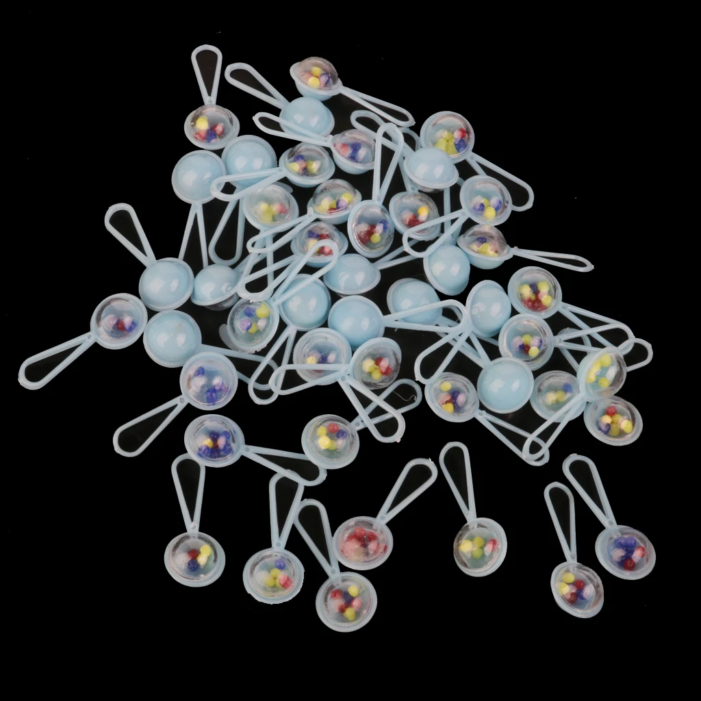50pcs Mini Rattles Boys Baby Shower Favors Table Scatters Charms Decor Blue