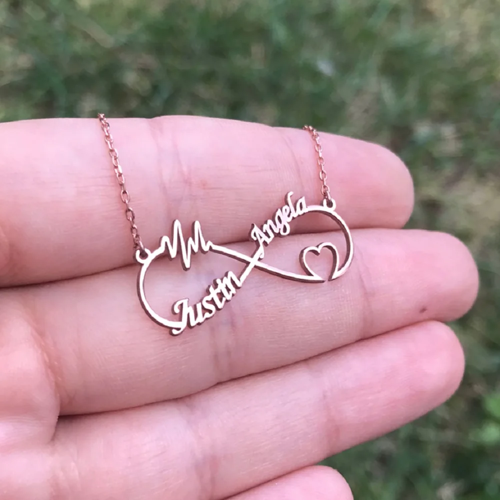 

Personalized Infinity Nameplate Necklace with 3 Names Women Custom Handmade Heart & Wave Pendant Necklaces BBF Jewelry Gift