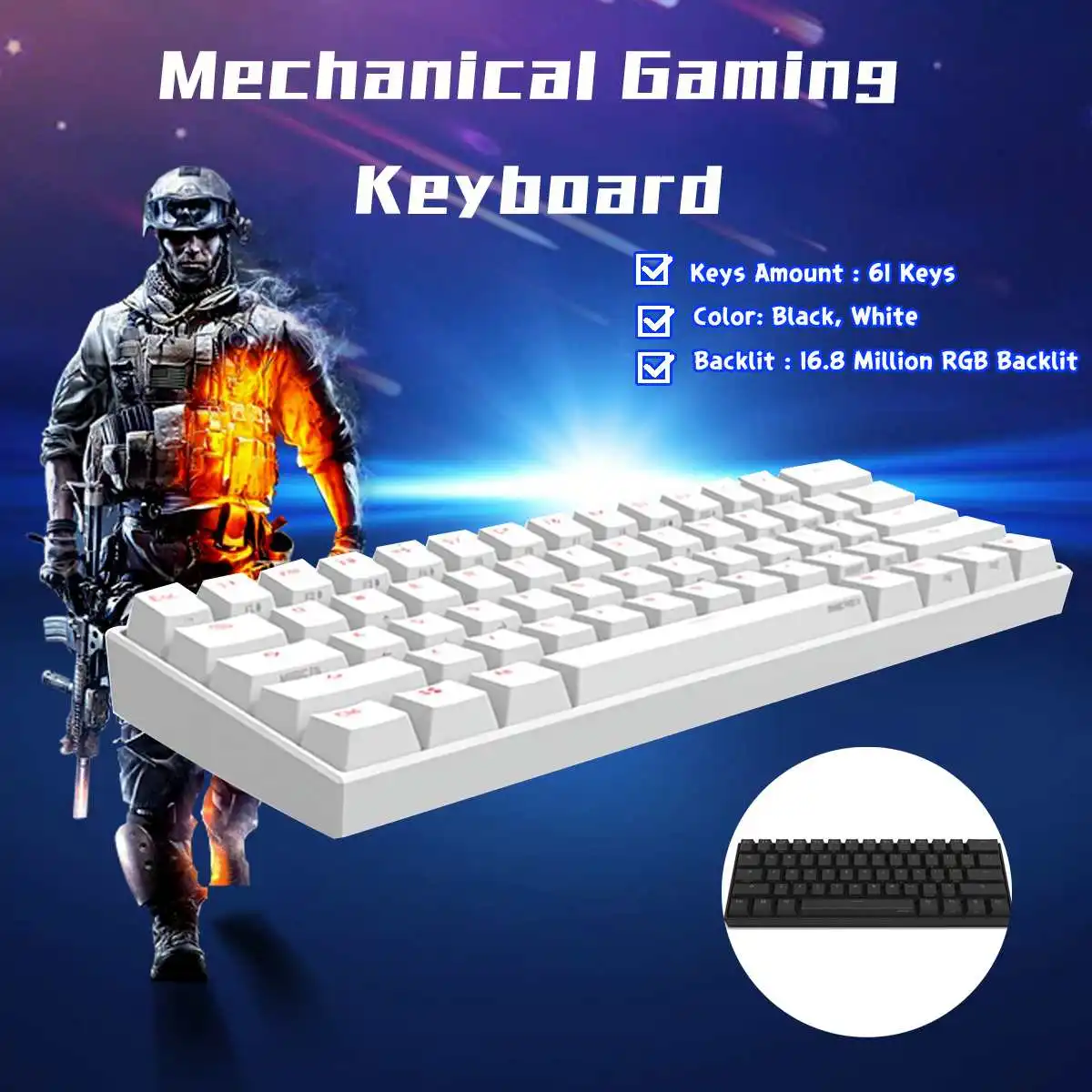 Механическая игровая клавиатура Obins Anne Pro 2 60% NKRO bluetooth 4,0 type-C RGB