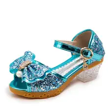  Children's Shoes 2021 New Summer Casual Glitter Bowknot Spring High Heel Girls Shoes Fashion Princess Dance Party Sandals 