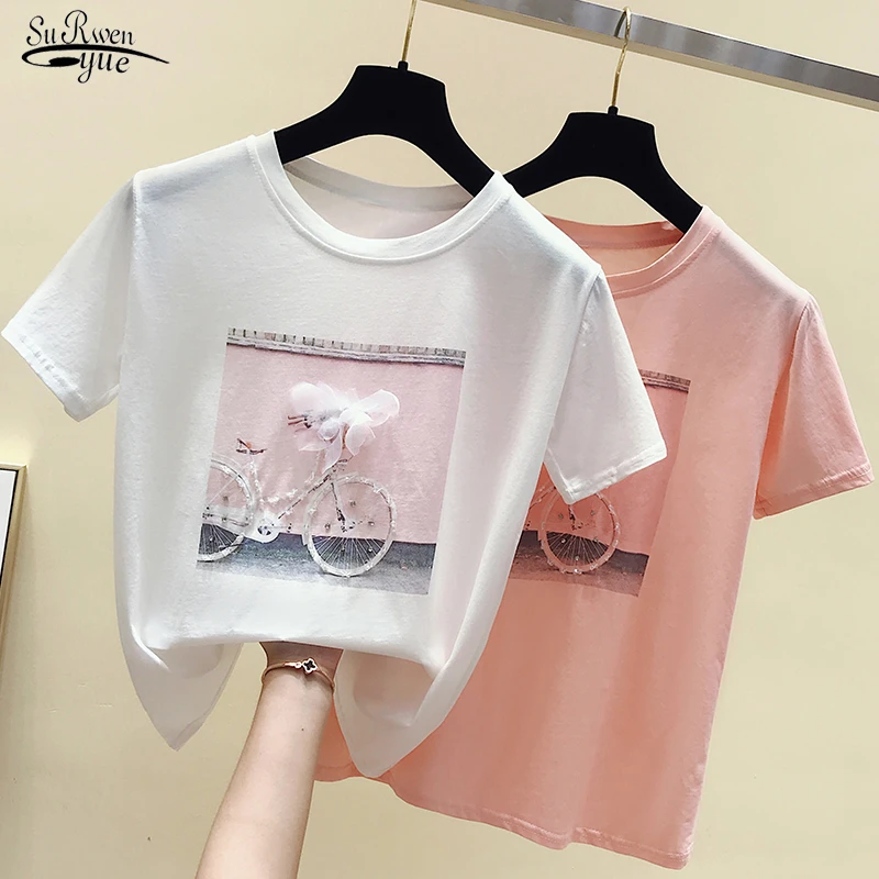 abortar mucho Botánica Camisetas 2023 de algodón para mujer, Camiseta con estampado moderno para  mujer, camiseta informal blanca para mujer, Top holgado rosa para verano  4767 50|Camisetas| - AliExpress