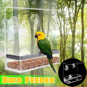 

Pet Bird Feeder Clear Plastic Window Viewing Bird Feeder Squirrel Proof Adsorption Hanging Suction House Type Bird Food Box