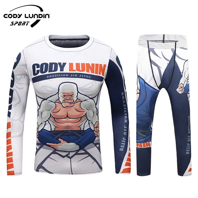 Cody Lundin Children Sublimation Printed Sports-Set New Design Boy Muay-Thai Boxing Fitness Suits Kid's Kickboxing MMA Rashguard 2