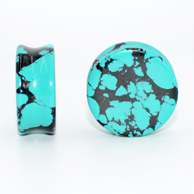 Pair Opalite Stone Ear Plug Sadde Gauges PIercing Ear Stretchers Expander Earring Earlets Body Jewelry