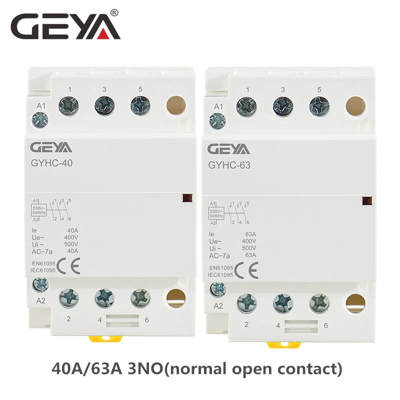 

GEYA GYHC 3 Phase AC Contactor 220V 3P 40A 63A 3NO Din Rail Household AC Contactor Modular Switch