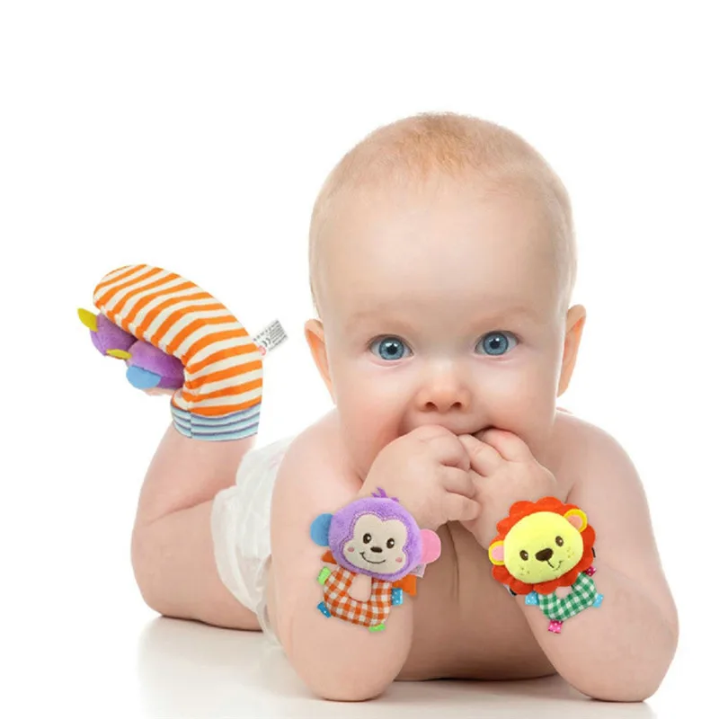 

Infant Baby Kids Socks rattle toys Wrist Rattle Foot Sock Soft Toy animal Wristband Foot Socks Cartoon Baby rattle toys