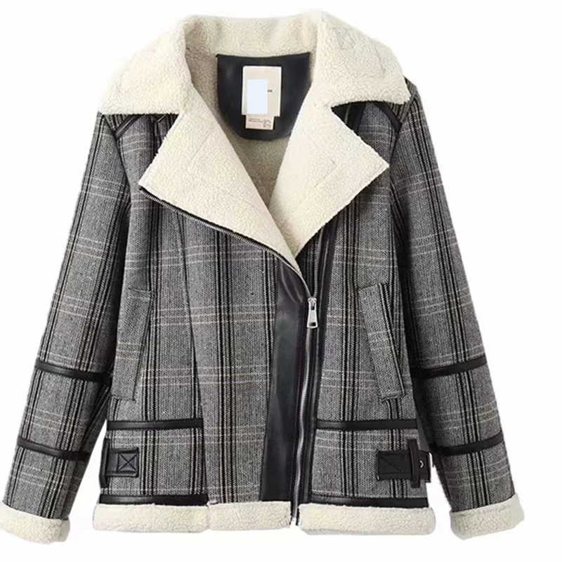 Plaid Трендовая мозаичная Женская клетчатая куртка осень и зима студенческий стиль мода мех один плюс бархат Свободный дикий жакет - Цвет: Plaid