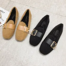 Новинка; сезон осень-зима; обувь из плюша; женская повседневная обувь на плоской подошве; женские теплые Лоферы без шнуровки; брендовая Офисная Женская обувь; женская обувь черного цвета; 4041