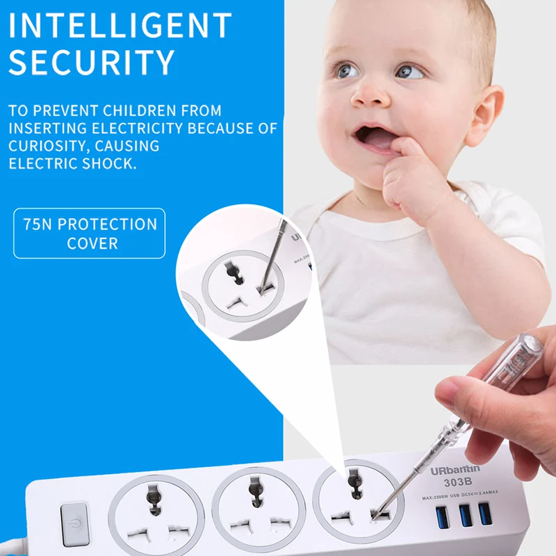 Мощность полосы Smart plug 110 250 В 2500 Вт быстрой зарядки розетка с USB универсальный