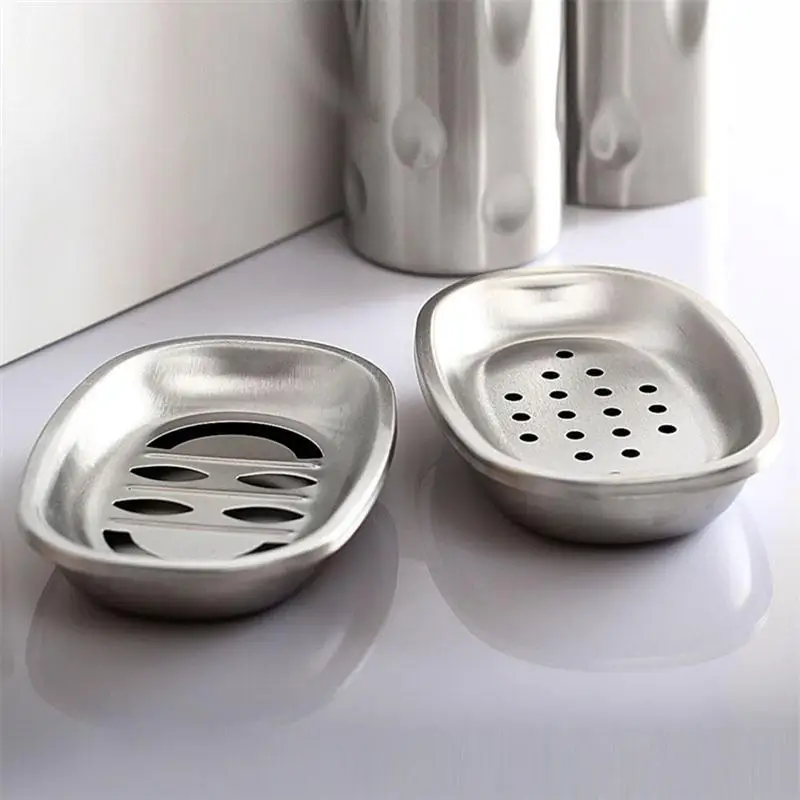 2pcs Bathroom Soap Dish Soap Drain Tray Double Layer Stainless Steel