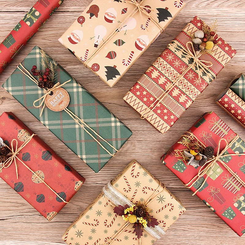 クリスマスギフト包装紙 レトロなクラフト紙 クリスマスギフトボックス 雪だるまの形をした装飾 クラフトペーパー Aliexpress