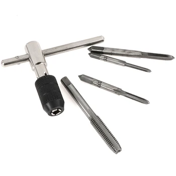 

5pcs T-type Machine Hand Screw Tap Wrench M3/M4/M5/M6 Tap Die Set Straight Fluted Screw Thread Metric Plug Tap Drill