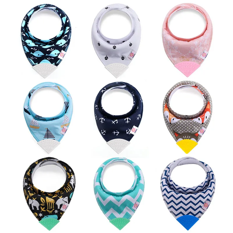 Babadores do Bebê com Mordedor Material do Bebê Babador de Silicone Cachecol do Bebê Toalha de Arroto Pano de Alimentação Triângulo Algodão Babando Infantil Toalha