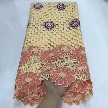 

2019 Latest African guipure lace fabric with embroidery Lace mesh Cord French Net laces fabrics with stones for wedding df82-650