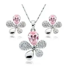 Ювелирные изделия, женский свадебный набор, пятилистный цветок, розовое сердце, 925 пробы, серебряное ожерелье, серьги, S0153
