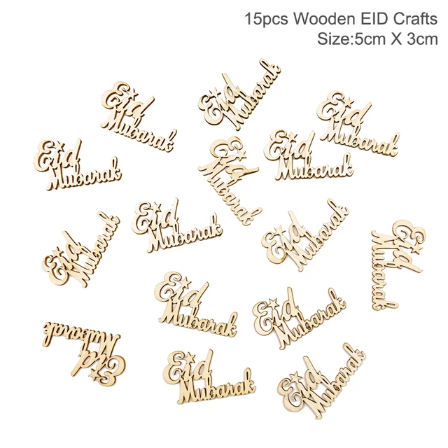 EID Mubarak Wooden Pendant with LED Candles Light Ramadan Decorations For Home Islamic Muslim Party Eid Decor Kareem Ramadan Style16