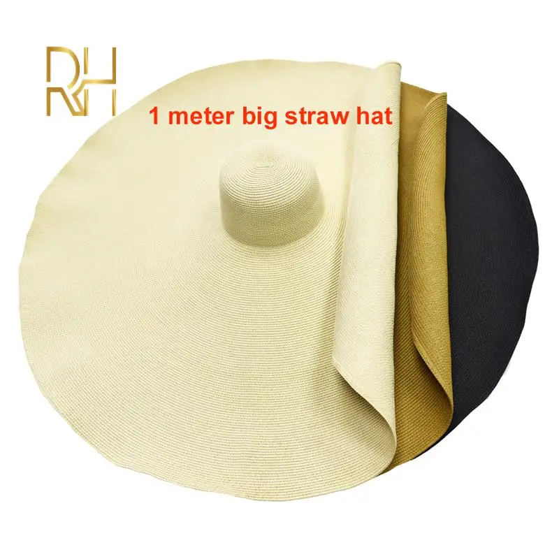 Women Beach Sun Straw Hat 30 40cm Brim 80 100cm Diameter Round Protect Travel Holiday Foldable