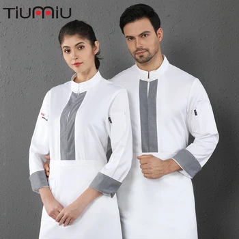 

Long Sleeve Chef Uniform Unisex Cooking Jacket Hotel Catering Service Cafe Bakery Hair Salon Waiter Work Shirt Free Scarf Gift