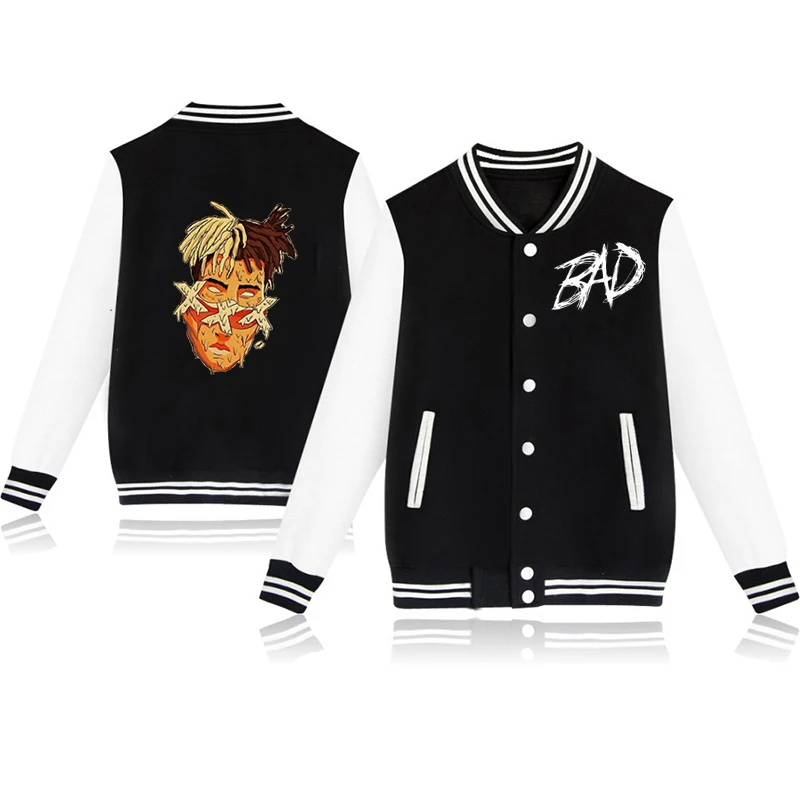 

XXXTentacion Print Baseball Jacket Boy Girls Sweatshirt Autumn Winter Fleece Warm Kids Jackets Sad Rapper Casual Streetwear Coat
