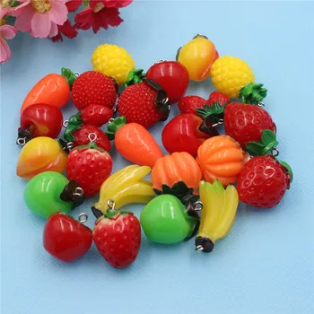 

12pcs Mix Styles Resin Imitate Fruits Vegetables Pendants Charms For Children DIY Making Necklace Earrings Accessories 22-34mm