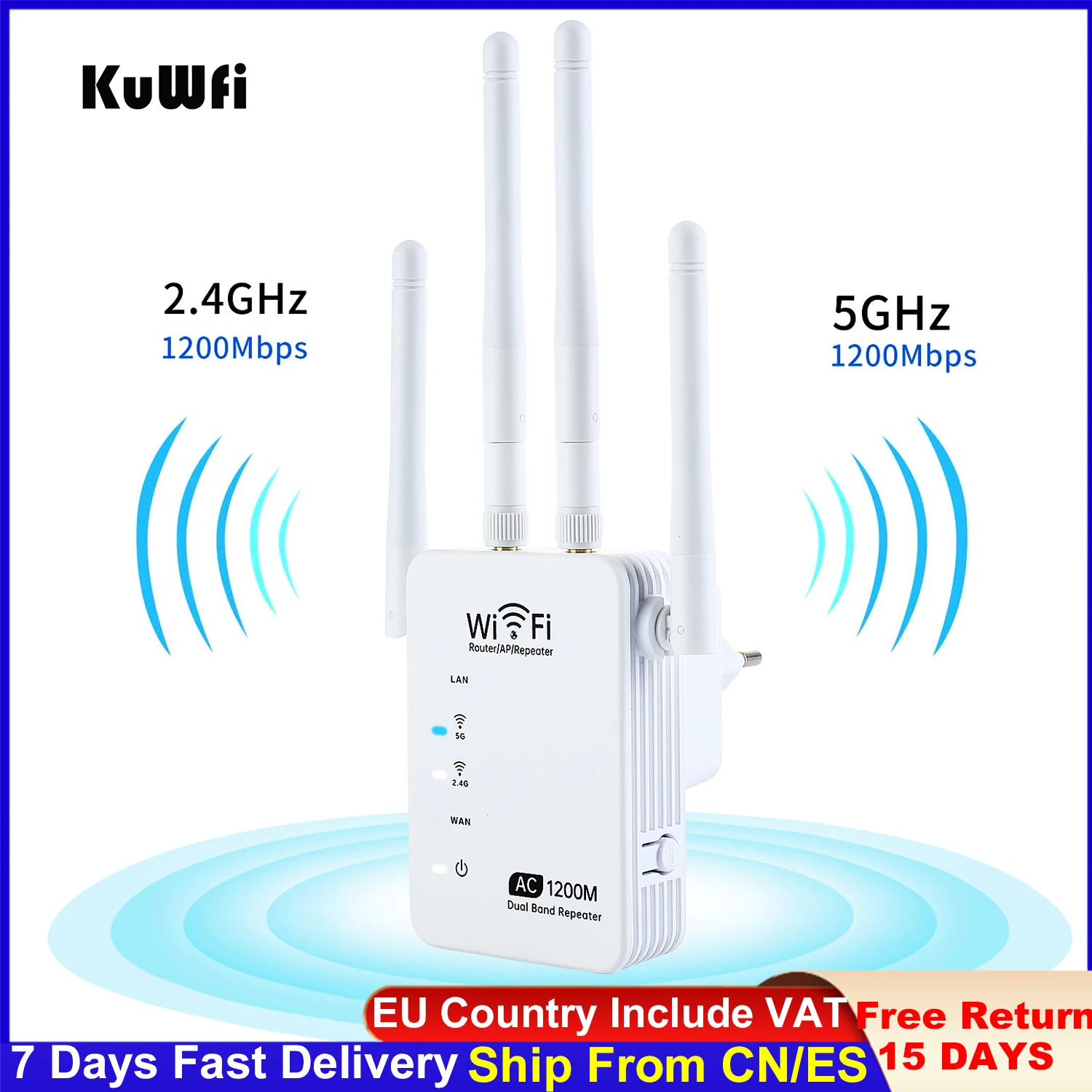 WiFi Router Wireless Internet Signal Booster Supports Repeater/Router/AP Mode 2.4/5GHz Dual Band Up to 1200 Mbps Compact Design 360 Degree Wi-fi Coverage 