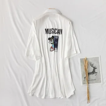 

Women Nightwear Home Dressing Casual Sleepshirt Homewear White Print Nightgown Sexy Short Bathrobe Gown Intimate Lingerie