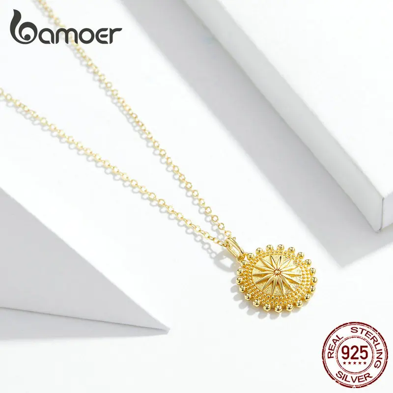 Bamoer, компас, Круглый Кулон, Ожерелье для женщин, натуральная 925 пробы, серебро,, корейский стиль, хорошее ювелирное изделие, GXN353