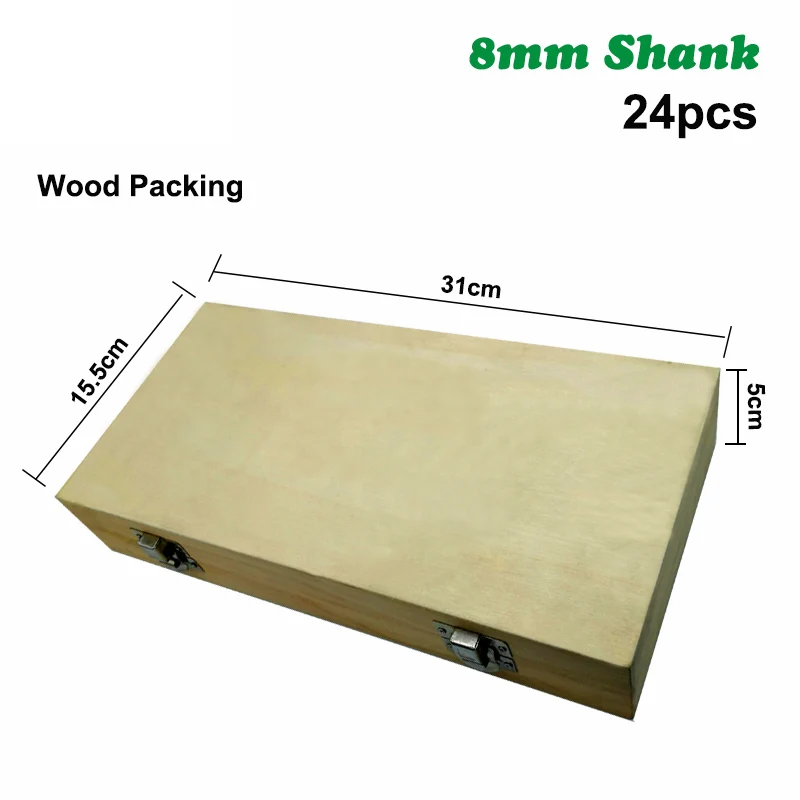 24PC/Set 8MM Shank Milling Cutter Wood Carving Woodworking Router Bits Set Wood Flush Straight Chamfer Trimming Engraving Tool