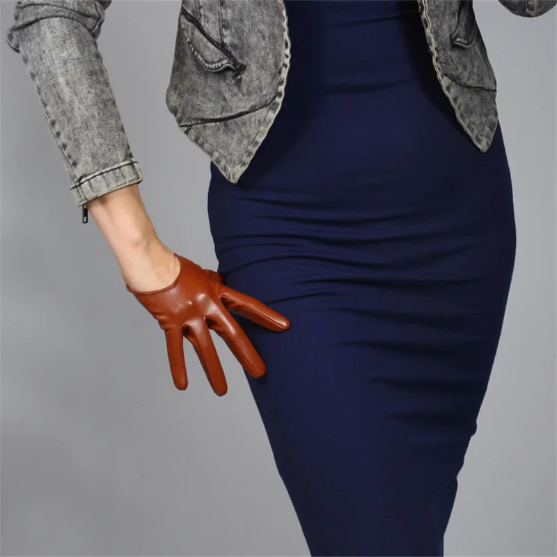 Женские перчатки 13 см короткие кожаные перчатки эмуляция кожи искусственной овчины полиуретановые перчатки кофе темно-коричневый