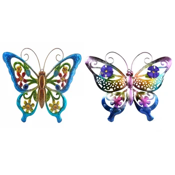 

2pcs Hanging Sculpture 3D Wall Decor Metal Butterfly Simulation Hollow Out Patio Bedroom Garden TV Background Indoor Outdoor