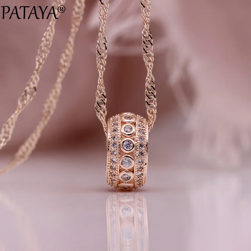 PATAYA, новинка, полые круглые длинные ожерелья 585, розовое золото, белый натуральный циркон, милые Подвески, бусы для женщин, хорошее свадебное модное ювелирное изделие