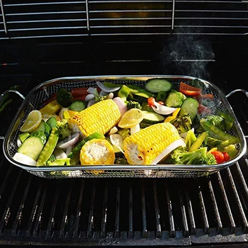 

Stainless Steel BBQ Grill Basket Barbecue Mesh Grilling Basket Home Stainless Steel Barbecue Basket