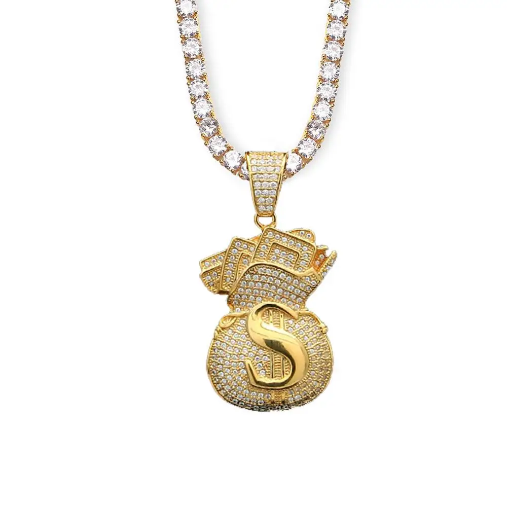 2020 Bling bling хип-хоп микро инкрустированные Цирконом кошелек для долларов подвеска