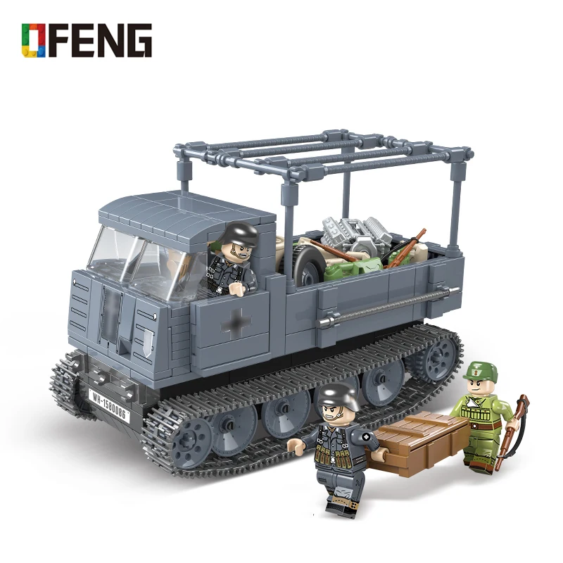 

WW2 Military German half Tracked vehicle ROS/03 Building Blocks Army Soldier Truck weapon Bricks Toys For Children Boy Gifts