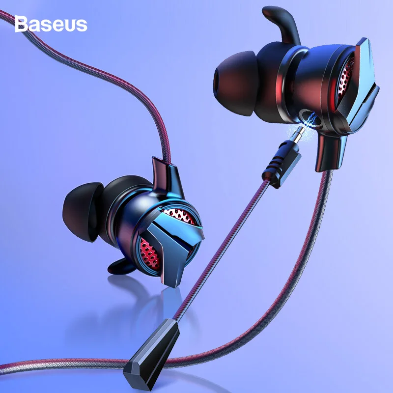 

Baseus Gaming In-Ear Earphone 3.5mm Typc C Wired Headset For PUBG Gamer Headphones Hi-Fi Earbuds With Dual Microphone Detachable