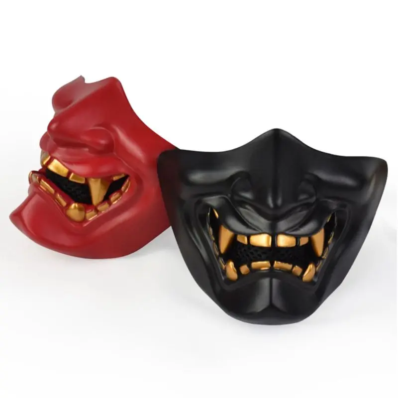 Half Face Mask Cosplay Kabuki Samurai Devil Tactical Halloween Party Festival Prom COS Devil Horror Face