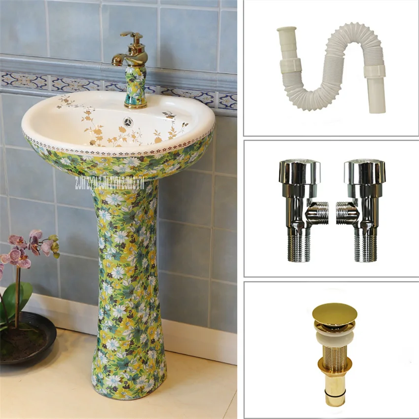 6-piece kit C JSN-2410 интегрированный керамический умывальник Туалет Колонка вертикальный пол пьедестал умывальник балкон Тип пола ручная умывальник - Color: 6-piece kit C