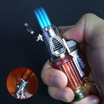 

Triple Torch Lighter Cigar BBQ Turbo Lighter Jet Butane Gas Spray Gun Powerful Windproof 3 Nozzles Kitchen Lighter